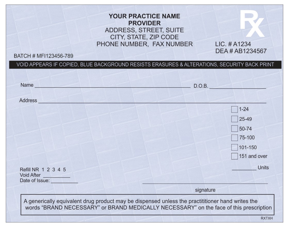 Texas Prescription Pads Landscape Format RX Paper