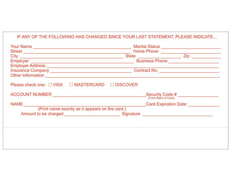 Credit card information form with red text on a white background