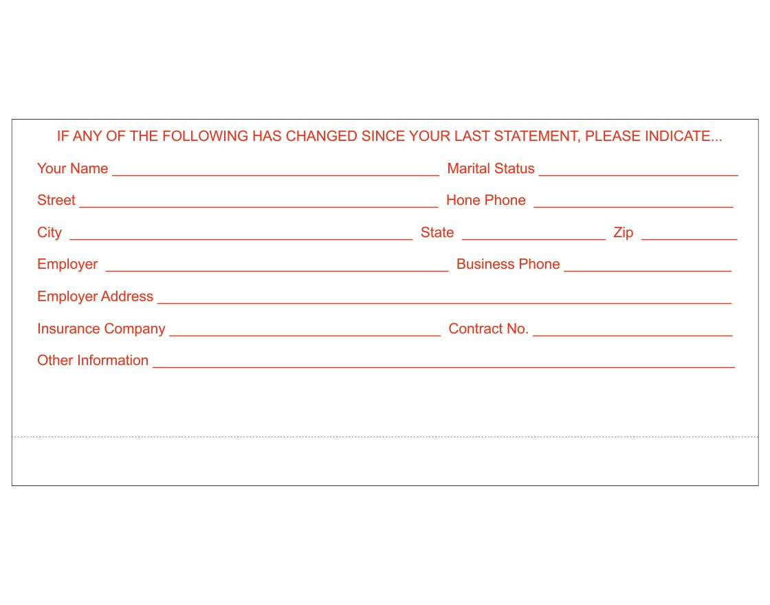 Blank form with red text prompts for personal and contact information on a white background
