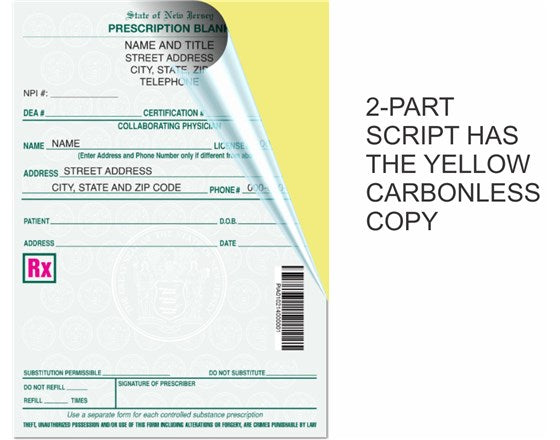 Prescription form with yellow carbonless copy on a white background