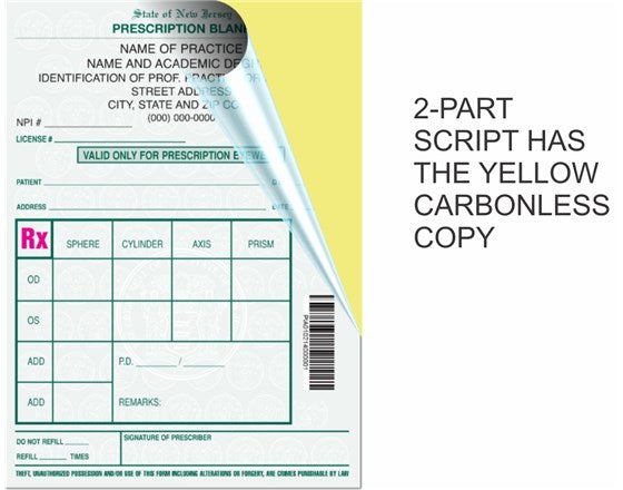 Prescription form with yellow carbonless copy on a white background