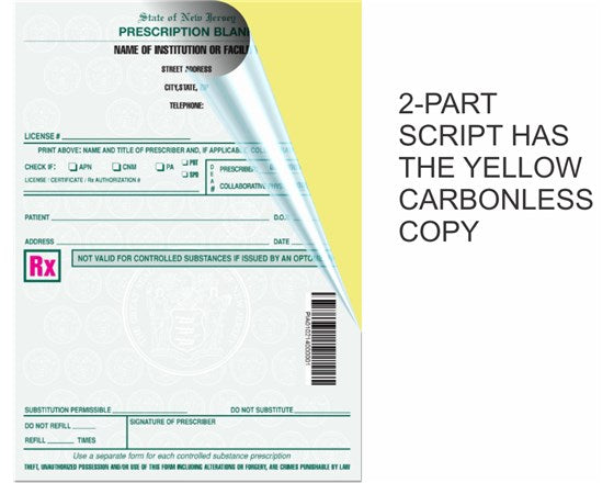 Prescription form with yellow carbonless copy on a white background