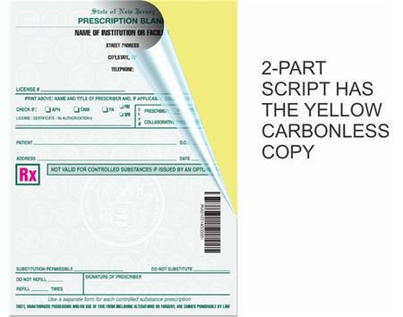 Prescription form with yellow carbonless copy on a white background