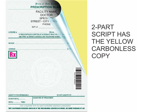 Prescription form with yellow carbonless copy on a white background