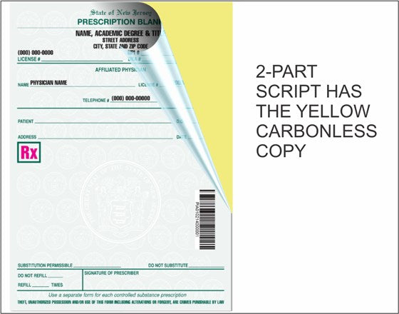 Prescription form with yellow carbonless copy on a white background