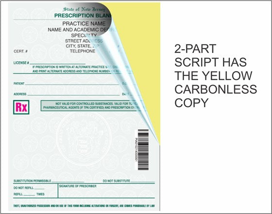 Prescription form with yellow carbonless copy on a white background