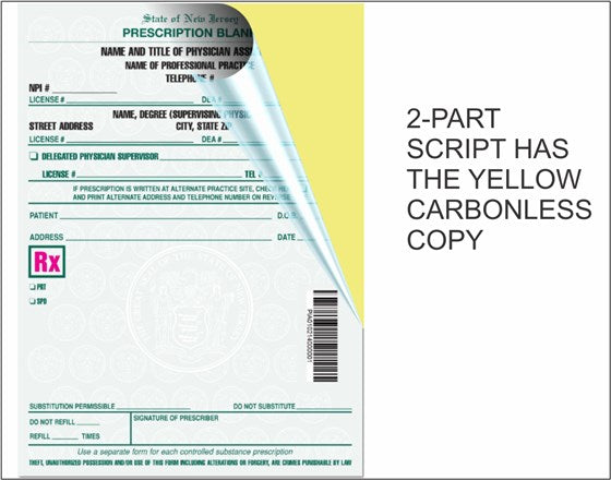 Prescription form with yellow carbonless copy on a white background