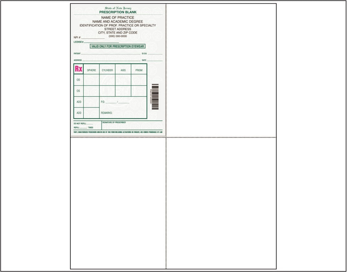 New Jersey Rx Paper Eyeware Format