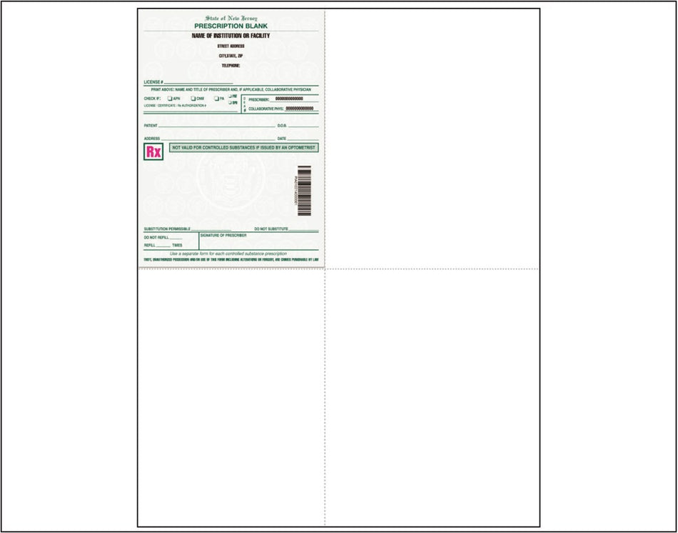 New Jersey Rx Paper Facility Format