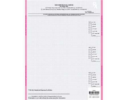 Prescription form with a pink border on a white background