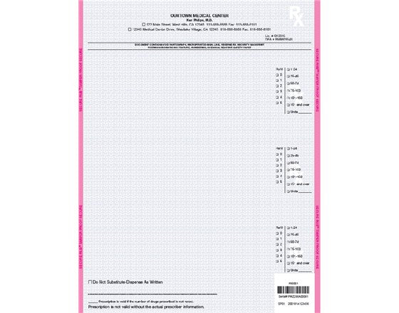 Prescription form with a pink border on a white background