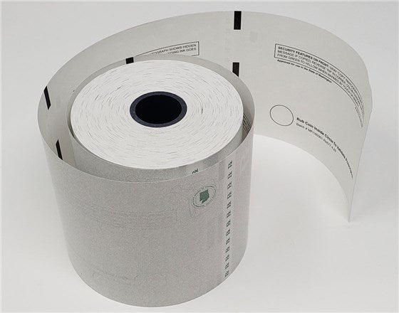 Roll of thermal paper on a white background