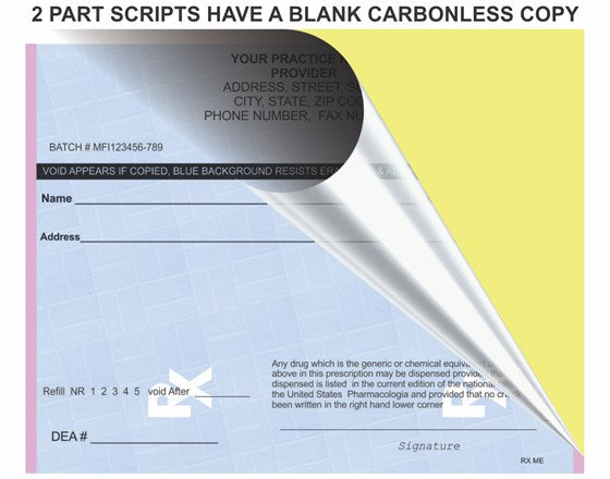 Two-part prescription form with carbonless copy on a yellow background