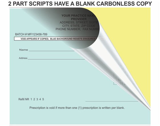 Two-part prescription form with carbonless copy on a yellow background